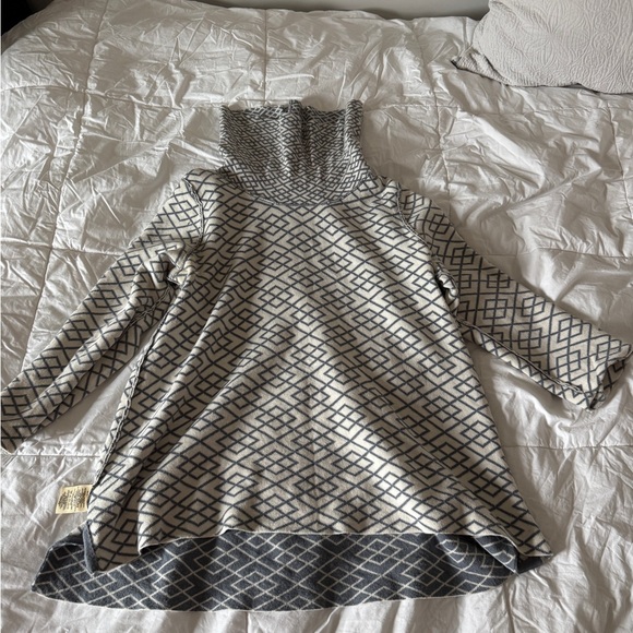 Anthropologie Moth Galena Cowl Neck Geometric Sweater Gray White Alpaca Blend L - Picture 13 of 14